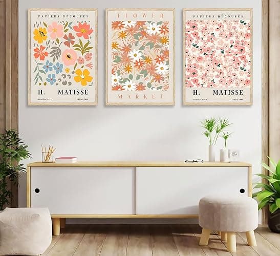 3Pcs Flower Market Canvas Wall Art Pink Aesthetic Posters Prints Danish Pastel Wall Decor Pictures for Living Room Hallway Bedroom Home Decoration Unframed - poster - 12x16inx3pcs thumbnail 5