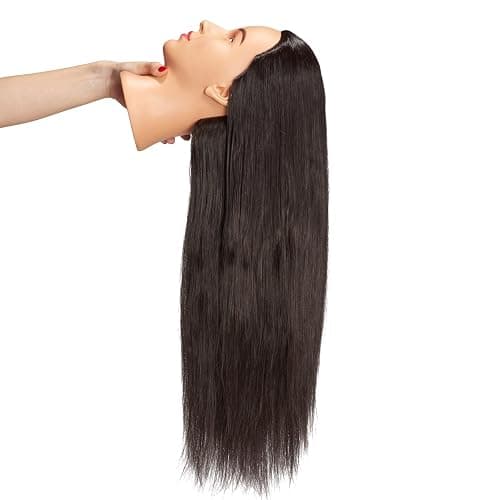 Hairingrid 26"-28" Mannequin Head Hair Styling Training Manikin Cosmetology Doll Head Synthetic Fiber Hair and Free Clamp Holder (Black) thumbnail 4