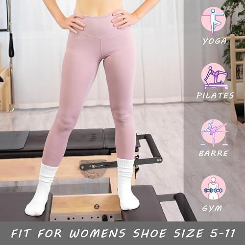 Acomono Women’s Pilates Socks with Grips – 3 Pairs Scrunch Crew Non-Slip Yoga Barre Workout Hospital Slipper Slouch Socks thumbnail 6
