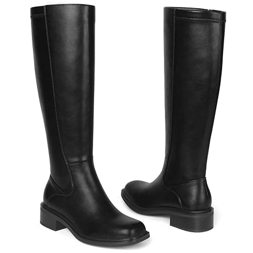 Lumeheel Black Knee High Boots for Women - Low Heel Square Toe Fall Tall Boots with Side Zipper thumbnail 5