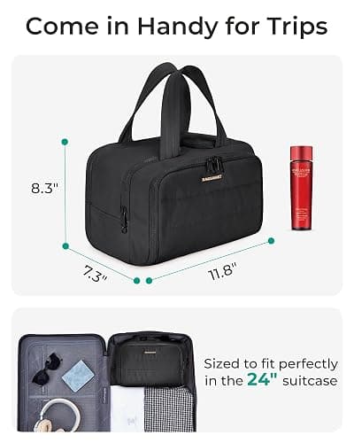 BAGSMART Travel Toiletry Bag, Lightweight Large Wide-open Travel Bag for Women, Puffy Cosmetic Makeup Bag Organizer with Handle for Accessories,Essentials, Toiletries, Black thumbnail 5