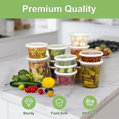 Dipoo 60 Sets (120-Piece) Deli Containers with Lids, 32/16/8 oz X 20 Set Each, Leak-Proof & BPA Free Airtight Takeout Plastic Food Storage Containers for Soup, Freezer/Microwave/Dishwasher Safe thumbnail 4