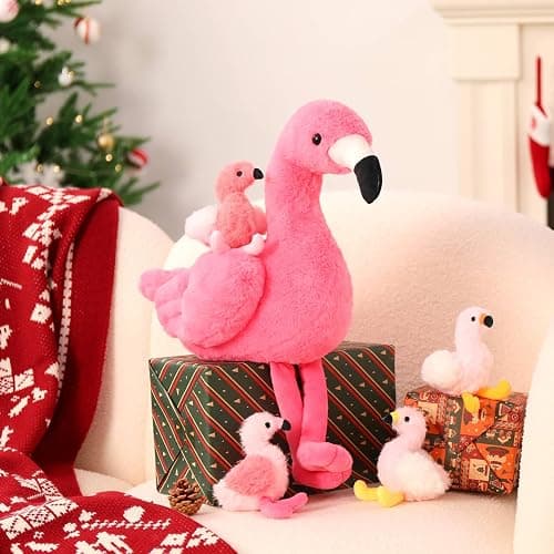 MorisMos Plush Flamingo Stuffed Animal-18 Inch Mommy Stuffed Flamingo with 4 Baby Bird Plush Toys Inside Zipper Tummy, Pink Bird Stuffed Animals Gift for Girl Women Decor Birthday Christmas Valentines thumbnail 4