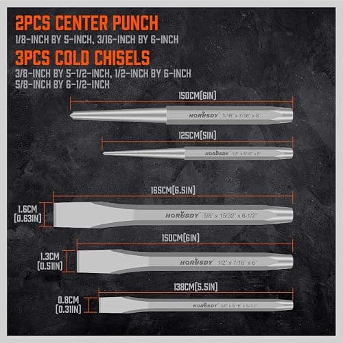 HORUSDY 16-Piece Punch and Chisel Set, Including Taper Punch, Cold Chisels, Pin Punch, Center Punch thumbnail 8