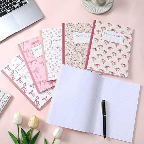 Fullhawl 6 Pack Composition Notebook College Ruled Bulk Pink Bow Composition Notebook Preppy Aesthetic for Back to School Supplies 110 Pages 9-3/4 x 7-1/2" Cute Journal for First Day of School Office thumbnail 4