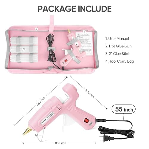 ROMECH Full Size Hot Glue Gun with 60/100W Dual Power and 21 Hot Glue Sticks (7/16"), Fast Preheating Heavy Duty Industrial Gluegun with Storage Case for Crafting, DIY and Repairs (Pink) thumbnail 5