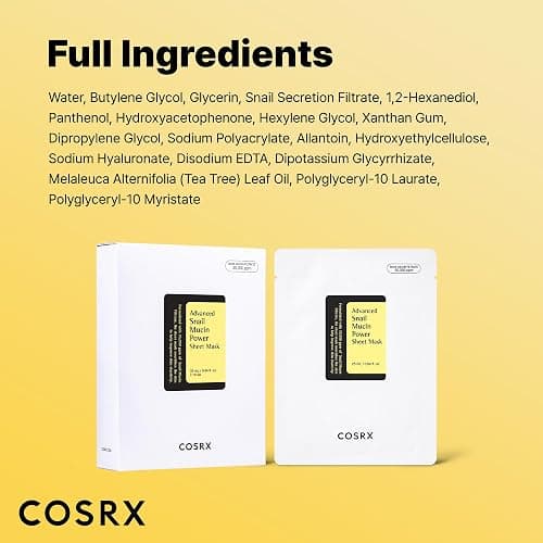 COSRX Snail Mucin Sheet Mask 10 EA with Snail Mucin Serum, Self Care, Face Masks for Dry, Sensitive Skin, Not Tested on Animals, No Parabens, No Sulfates, Korean Skin Care, Stocking Stuffers thumbnail 10