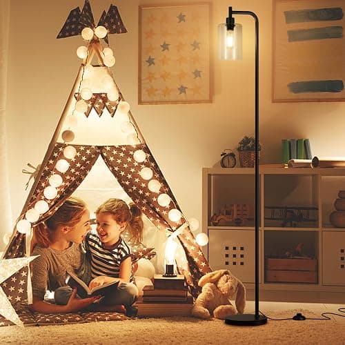 Ziisee Industrial Floor Lamp with Glass Shade - Black, LED Bulbs, Foot Pedal Switch, Easy Assembly thumbnail 5
