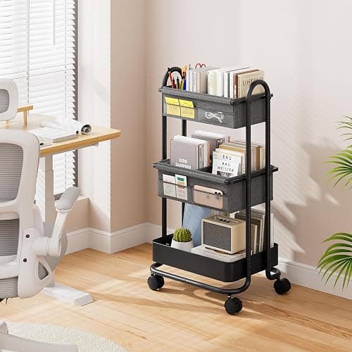 Baby Diaper Caddy Organizer Cart - 3 Tier Rolling Storage Cart with Wheels, Baby Essentials for Nursery Storage, Detachable Dividers - for Crib, Bedroom, Art & Craft Organizer (Dark Grey) thumbnail 6