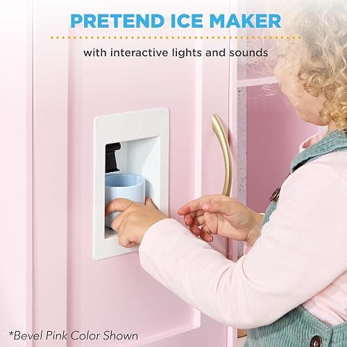 Best Choice Products Pretend Play Corner Kitchen, Ultimate Interactive Wooden Kids Playset w/Lights & Sounds, Ice Maker, Hood - Pink thumbnail 6
