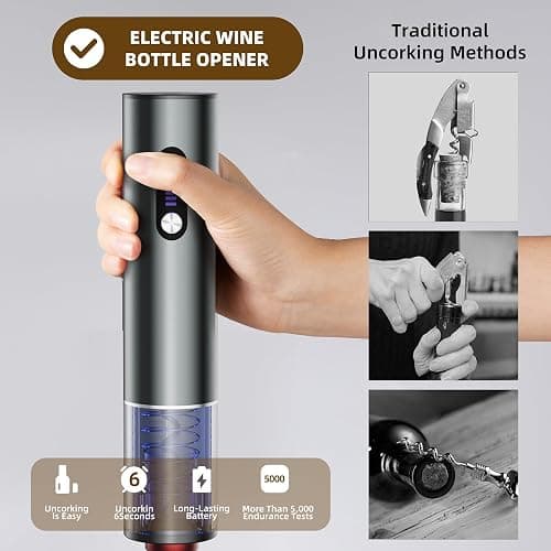 Newise Rechargeable Electric Wine Opener Gift Set: Wine Opener, Aerator, Vacuum Stoppers & Foil Cutter - Wine Lovers Gifts for Women Men, Mom thumbnail 4