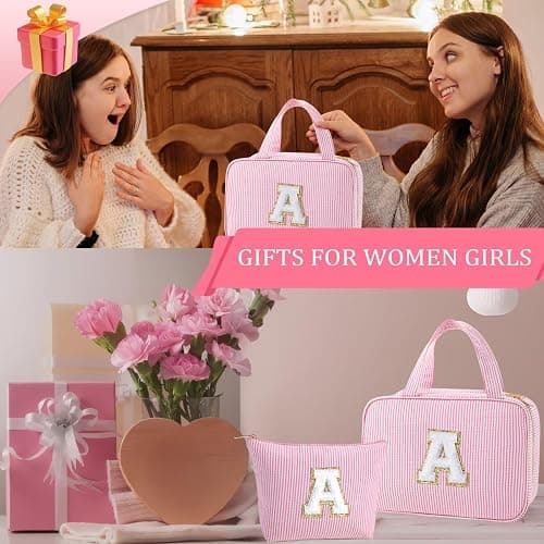 YOOLIFE Stocking Stuffers for Teen Girls Gifts Trendy Stuff - Hanging Initial Toiletry Bag for Women Teen Girls, Gifts for Mom Daughter Sister Friends, Letter E, Pink thumbnail 7