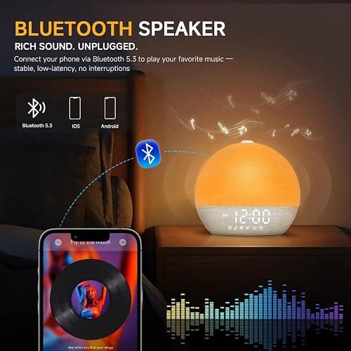 Geuuap Sunrise Alarm Clock White Noise Sound Machine for Bedroom | Natural Wake-Up Light with 30 Soothing Sleep Aids, Bluetooth Speaker, Dimmable Clock, Screen-Free Design for Baby Adults Kids-White thumbnail 5