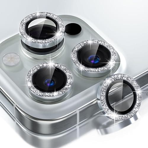 Choiche Compatible for iPhone 16 Pro/iPhone 16 Pro Max Camera Lens Protector Bling, 9H Tempered Glass Camera Cover Screen Protector Metal Ring Decoration Accessories (Glitter-Silver) - Image 1