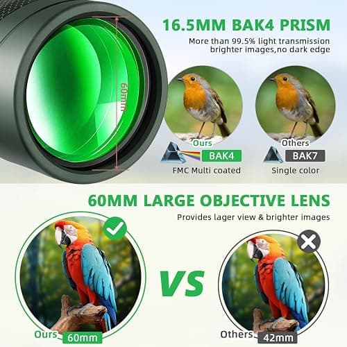 Pankoo 12x60 HD Monocular Telescope for Adults high Powered | Comes with Smartphone Adapter Tripod Hand Strap | Suitable for Bird Watching Sports Hiking Traveling thumbnail 4