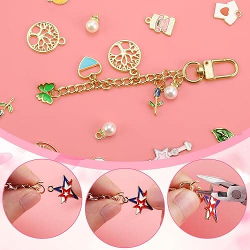 212Pcs Lip Gloss Keychain Making Kit Bag Charm Kit Lipgloss Charms DIY Jewelry Keychian Making Supplies Key Chain Maker Bulk 80 Charms 15 Keychain Clip 15 Extender Clip Charm Jewelry Chain DIY Crafts thumbnail 3