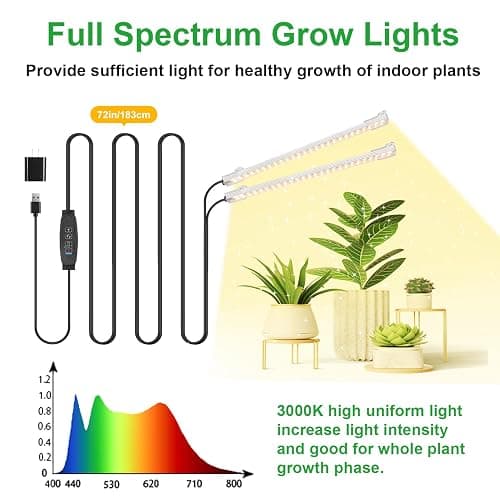 8.6'' Mini LED Grow Light Strips, Full Spectrum 3000K, 52 LED Plant Light with 3/9/12H Timer, 10 Dimmable Levels for Seedling, Succulent and Plant Shelf, 2 Head thumbnail 2