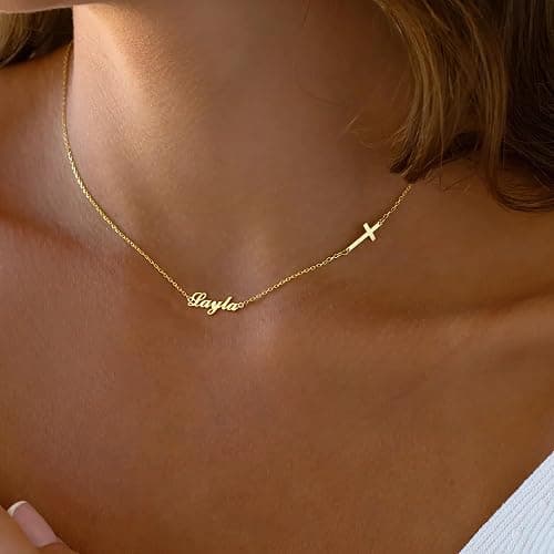 Elemtansy Custom Name Necklace with 1-3 Tiny Names - 18K Gold-Plated Family Necklace Personalized with Heart, Cross, Paw Print - Christmas Jewelry Gifts for Mom, Wife thumbnail 8