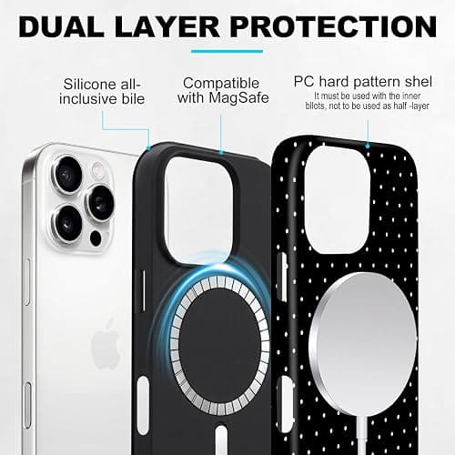 flewfun Magnetic for iPhone 14 Plus Case Cute Polka Dot Phone Case, Shockproof Slim TPU and Hard PC Protective Phone Cover Compatible with MagSafe Designed for Women Girls, Black thumbnail 3