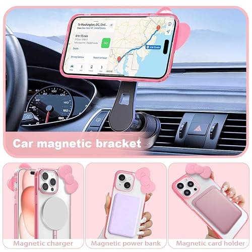DLIIDCA Cute Cartoon 3D Bowknot Design Compatible for iPhone 15 Pro Case, Kawaii Fun Design Transparent Magnetic Shockproof Protective case for Boys and Girls for iPhone 15 Pro 6.1" 2023 (Pink) - for iPhone 15 Pro(6.1inch) - Pink thumbnail 4