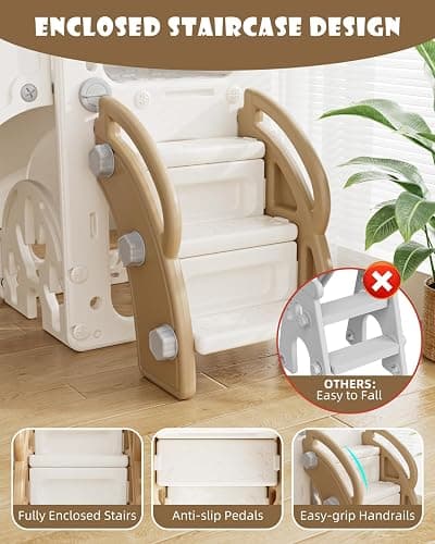 XJD 7 in 1 Toddler Slide, Kids Indoor Slide for Toddlers 12-36 Months, New Upgrade with Golf, Basketball Hoop for Indoor Outdoor Playset,Toddler Playground (White Brown) thumbnail 8
