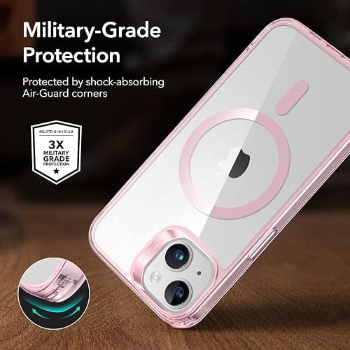 ESR Classic Hybrid Case (HaloLock) - MagSafe Compatible, Shockproof Military-Grade Protection for iPhone 14/13, Clear Pink thumbnail 5