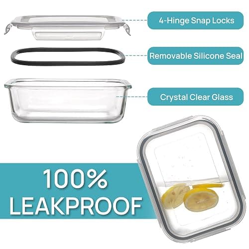 Vtopmart 5Pack 22oz Glass Storage Containers with Lids, Grey | Glass Meal Prep Food Container Sets, Snap Airtight Lid, For Microwave, Oven, Freezer and Dishwasher, BPA Free thumbnail 6