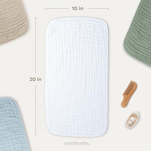 Comfy Cubs Muslin Burp Cloths 20" x 10", Pack of 10 - Large, 6-Layer, Ultra Absorbent 100% Cotton for Baby Drool and Messes - Soft, Safe & Gentle Baby Burp Cloths for Boys & Girls - White thumbnail 3