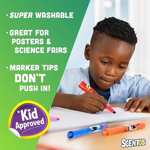 Scentos Scented Chisel Tip Markers 24 Pack, With Fruit Scent, 12 Assorted Colors, Different Fruity Each, Washable Markers, Marker for Kids, for Posters and Science Fairs, Super Washable Ink. thumbnail 4