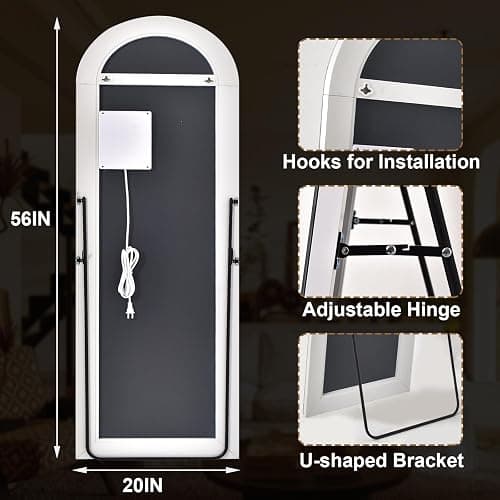 GLSLAND 20"x56" Arched LED Full Length Mirror with Lights – Wall Mounted or Standing Full Body Mirror for Bedroom/Cloakroom – Dimmable with 3 Color Lighting Modes thumbnail 2