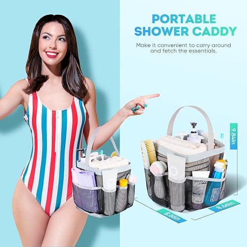 EUDELE Mesh Shower Caddy Portable for College Dorm Room Essentials with 8-Pocket Large Capacity for Beach,Swimming,Gym-Grey - Black-Grey thumbnail 4