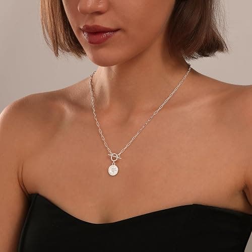 KISSCLOUD Gold Necklace for Women 14K Gold Plated Dainty Pendant Chain Puffy Heart Italian Horn Radiant Sun Compass CZ Teardrop Bow Charm Trendy Jewelry Gift thumbnail 3