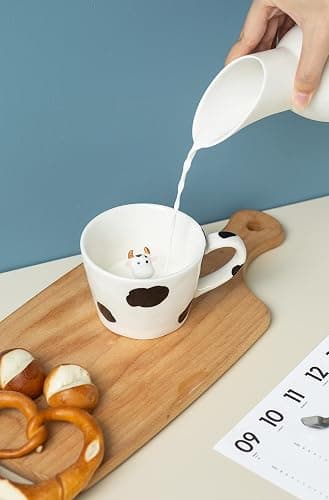 DIHOclub Cow Ceramic Cup Hidden 3D Animal Inside Mug,Cute Cartoon Handmade Figurine Mugs,Holiday and Birthday Gift for Coffee Milk Tea Lovers,12 OZ(White,Black) thumbnail 7