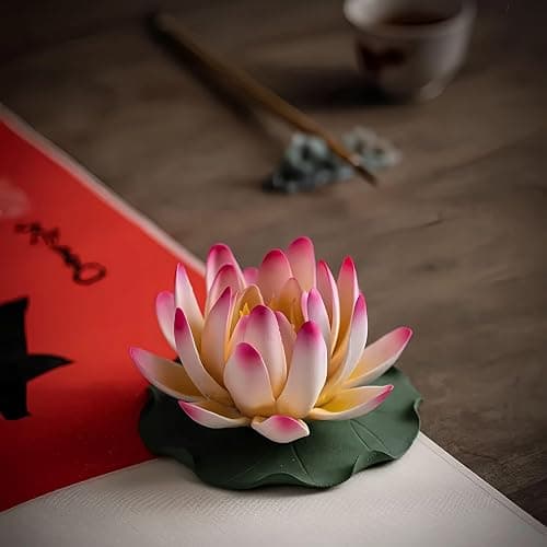 HannaFires Pink Ceramic Lotus Incense Burner, Home Fragrance Holder, Indoor Decor, Handcrafted Realistic Lotus Design, Yoga Studio, Valentine's Day, Housewarming Gift thumbnail 7