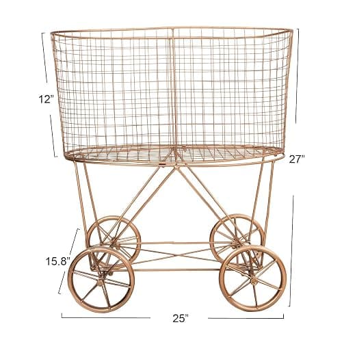 Creative Co-Op Vintage Reproduction Decorative Metal Laundry Basket on Wheels, Copper thumbnail 3
