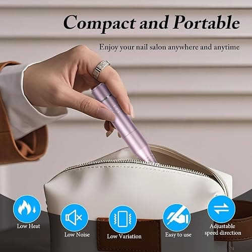 QPVZX Electric Nail File for Gel Nails - Ultra Quiet Manicure Drill, Low Vibration Pedicure Tool Set, Portable Nail Polish Kit for Home Salon, Pink Professional Set thumbnail 7