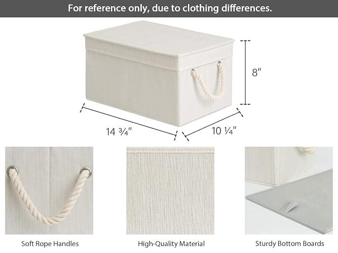 StorageWorks Storage Bins with Lids, Decorative Storage Boxes with Lid and Soft Rope Handles, Foldable Storage Baskets for Closet, Shelves, Stackable, 3-Pack, Ivory and White, Large thumbnail 3