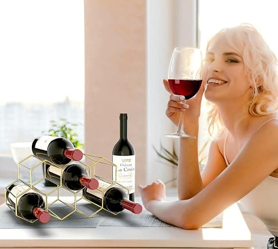Countertop Wine Rack, Small Wine Rack for inside Cabinet, Gold Wire Wine Rack Holder, Wine Stand Metal Wine Rack for small spaces, Counter Wine Bottle Holder, Tabletop Wine Holder Rack for Kitchen Bar - Gold thumbnail 2