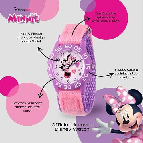 Disney Minnie Mouse Watch for Girls – Cute Minnie Mouse Watch for Toddlers & Girls – Gift Young Fans – Watches Kids 3-5 with Purple Bezel & Reversible Nylon Strap thumbnail 2