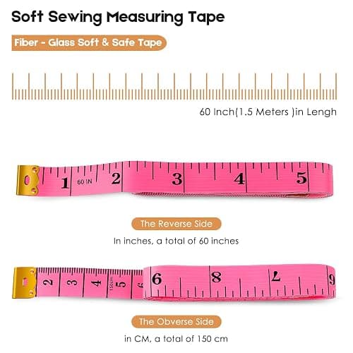 iBayam 2 Pack Tape Measure Measuring Tape for Body Fabric Sewing Tailor Cloth Knitting Vinyl Home Craft Measurements, 60-Inch Soft Fashion Pink & Retractable Black Double Scales Rulers for Body Weight thumbnail 3