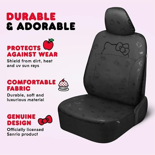 Hello Kitty Car Seat Covers - Cute Front Seat Covers, PU Leather Seat Covers for Cars, SUV, Van, Trucks, Hello Kitty Car Accessories 2pc Black - Black thumbnail 3