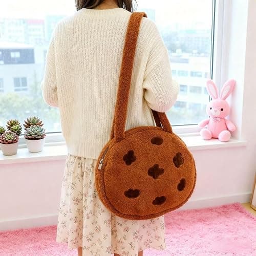 Hibilog Women’s Cute Plush Faux Fur Chocolate Cookie Shoulder Bag, Large Fluffy Coquette Crossbody Bag for Everyday Use thumbnail 3