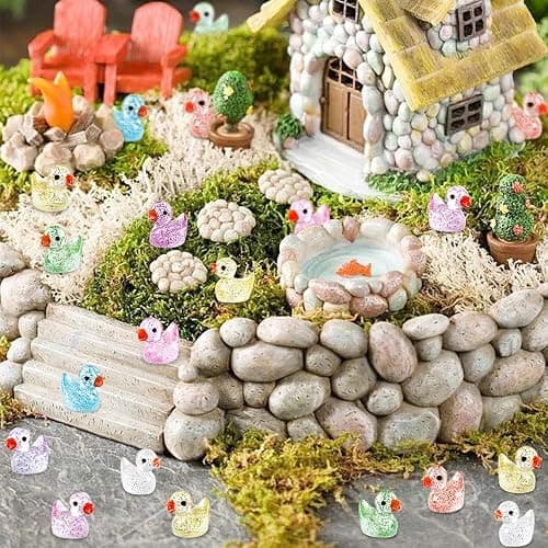 DULEFUN 100pcs Mini Glitter Ducks Colorful Tiny Small Little Resin Ducks to Hide Plastic Animal Figures for for Dollhouse Micro Dollhouse Landscape Aquarium Decorations thumbnail 5