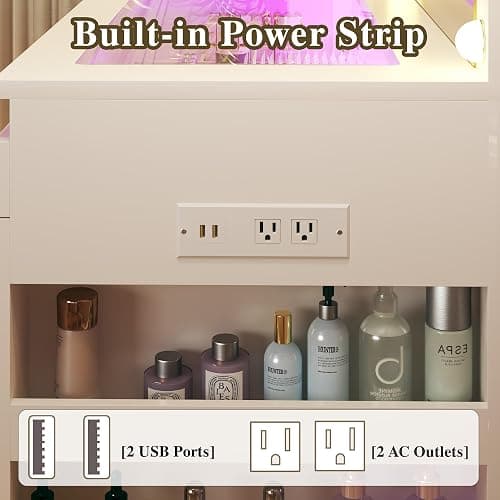 HUAHUU Vanity Desk with Lighted Mirror & Transparent Top, Makeup Vanity Desk with 4 Transparent Drawers and RGB Lighting, Built-in Power Outlet, 3-Tier Side Shelves & Storage Organizer for Bedroom thumbnail 9