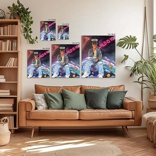 B.B.F MAKE Juice WRLD Canvas Wall Art Pop Rapper Sitting on World Poster Cosmic Picture Artwork, Music and Galaxy Aesthetic Wall Decor for Living Room Bedroom Game Room Bar Studio, Framed 11x14inch thumbnail 7
