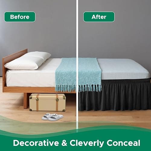 Biscaynebay Wrap Around Bed Skirts for Queen Beds 15" Drop, Black Adjustable Elastic Dust Ruffles Easy Fit Wrinkle & Fade Resistant Silky Luxurious Fabric Machine Washable thumbnail 7