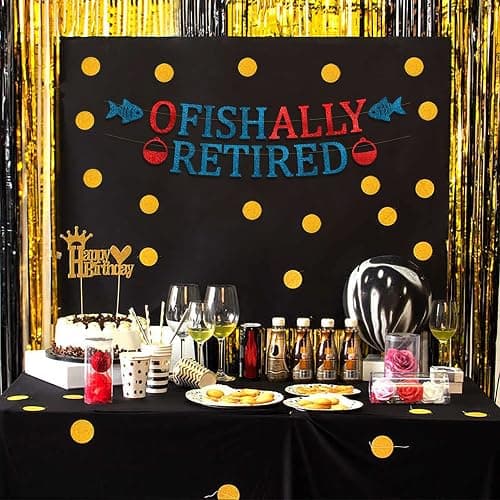 Ofishally Retired Glitter Banner - Funny Retirement Party Supplies, Gifts and Decorations - Fishing Gift - Fishing Themed Party thumbnail 2
