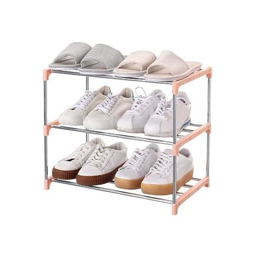 Jucaifu Stackable Small Shoe Rack, Entryway, Hallway and Closet Space Saving Storage and Organization (3-Tier, Pink) - Image 1