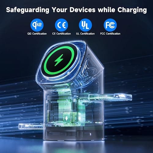 EnergyCell Rotating Wireless Charger, Qi2 Certified 2X Faster 15W for iPhone Charging Station 16/15/14/13/12, Apple Watch, AirPods, 3 in 1 Charging Station Apple Magnetic with Heat Dissipation, Desert thumbnail 7