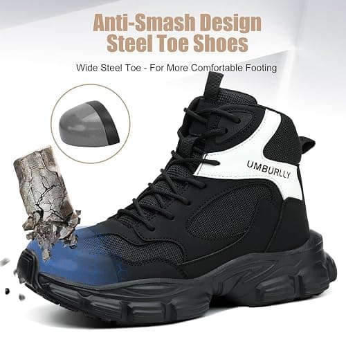 Hogent Steel Toe Shoes for Women Men Wide Non Slip Composite Work Sneakers Indestructible Comfortable Safety Tennis Shoes Lightweight Breathable Construction Sneakers Puncture Proof Ergonomic Design thumbnail 2